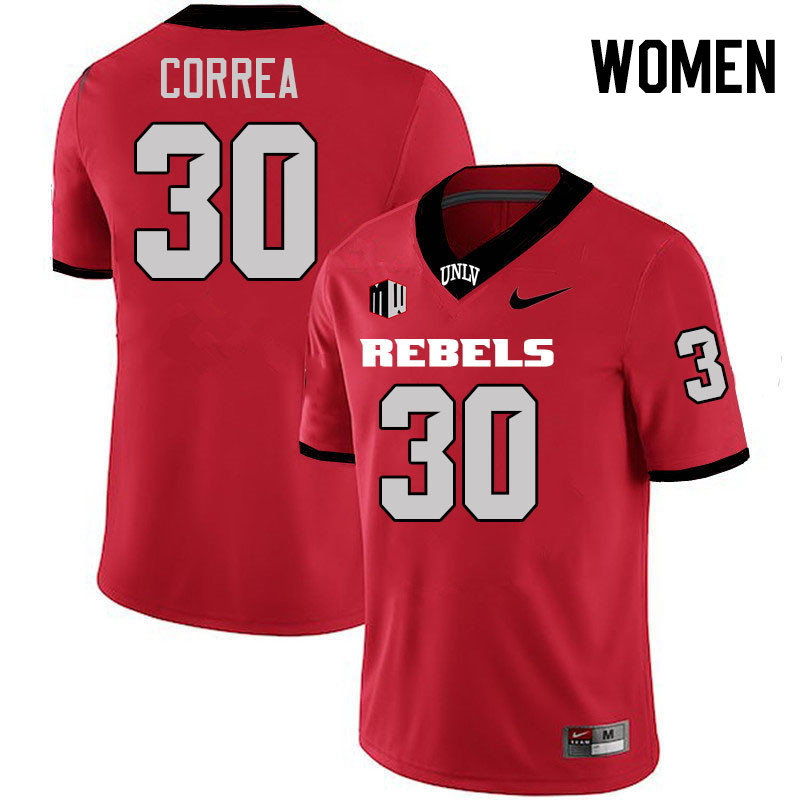 Women #30 Charles Correa UNLV Rebels College Football Jerseys Stitched-Scarlet